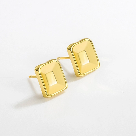 Orecchini a Bottone Quadrati Concavi Geometrici in Argento Sterling 925 per Donna Stile Coreano Minimalista Oro Argento Piccoli Gioielli