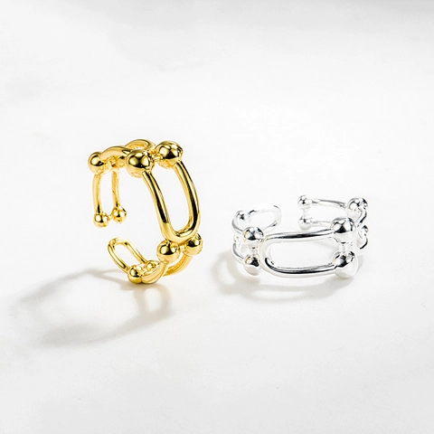 Anillo Abierto de Plata de Ley S925 Forma de U Hebilla de Herradura Geométrico Ajustable para Mujer Joyería Regalo
