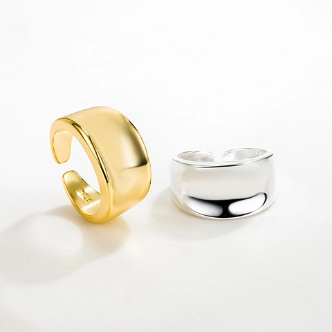 Minimalist 925 Sterling Silver Open Ring For Women Thick Wide Band Geometric Polished Adjustable Finger Ring Fashion Jewelry