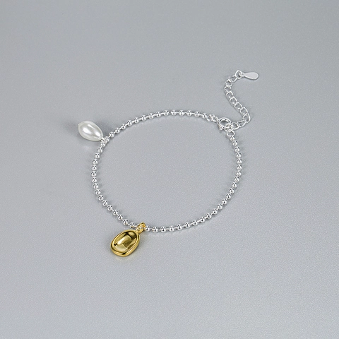 925 Sterling Silver Baroque Artificial Pearl Bracelet For Women Minimalist Bead Chain Contrast Color Bracelet Jewelry Gift