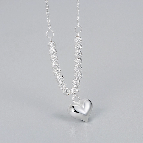 Collier Pendentif Cœur en Argent Sterling 925 Perles Facettées Minimaliste Poli Chaîne de Clavicule Bijoux Femme