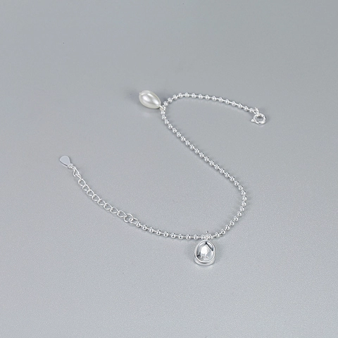 925 Sterling Silver Baroque Artificial Pearl Bracelet For Women Minimalist Bead Chain Contrast Color Bracelet Jewelry Gift