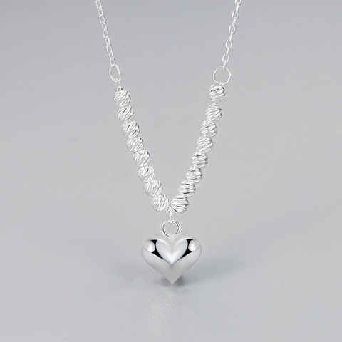 Collier Pendentif Cœur en Argent Sterling 925 Perles Facettées Minimaliste Poli Chaîne de Clavicule Bijoux Femme