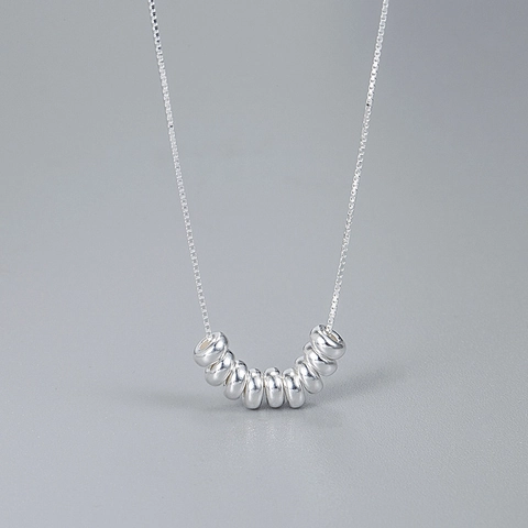 Collana con Ciondolo a Perline Minimalista in Argento Sterling 925 per Donna Stile Coreano Catena a Scatola Eleganti Perline Portafortuna Gioielli