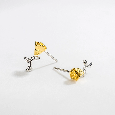 Vintage 925 Sterlingsilber Rose Ohrstecker Für Damen Zweifarbig Gold Silber Kontrast Blume Design Mode Schmuck