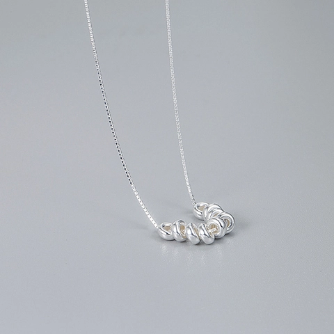 Collana con Ciondolo a Perline Minimalista in Argento Sterling 925 per Donna Stile Coreano Catena a Scatola Eleganti Perline Portafortuna Gioielli