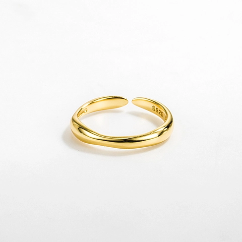 Minimalist 925 Sterling Silver Wave Pattern Open Ring For Women Adjustable Geometric Electroplated Fashion Finger Ring Jewelry