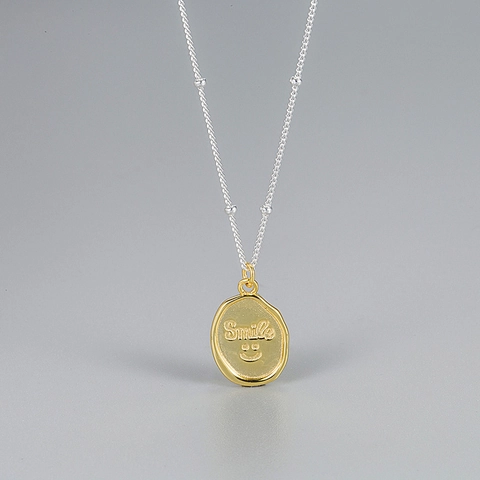S925 Sterlingsilber Lächeln Gesicht Oval Anhänger Halskette Minimalistisch Nische Design Unregelmäßig Gold Silber Kontrast Schmuck Für Damen