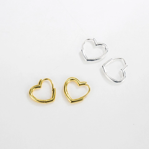 925 Argento Sterling Orecchini a Cerchio a Forma di Cuore per Donna Minimalisti Geometrici Cavi Amore Cuore Oro Argento Gioielli
