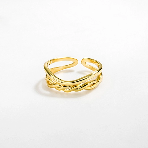 925 Sterling Silver Double Layer Open Ring For Women Minimalist Geometric Twisted Braid Adjustable Fashion Finger Ring Jewelry