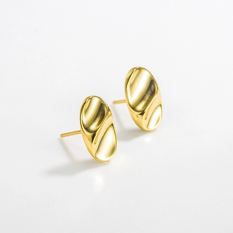 Minimalisti Orecchini a Bottone in Argento Sterling 925 Ellisse Geometrica per Donna Orecchini a Onda Oro Argento Gioielli