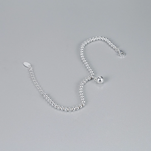 Pulsera de Cuentas de Plata de Ley 925 para Mujer Pulsera Minimalista con Amuleto de Bola Redonda Geométrica Joyería Ajustable Estilo Ins Coreano