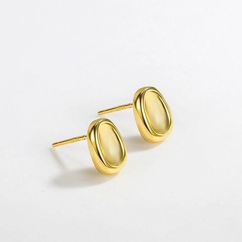 Orecchini a Bottone Minimalisti in Argento Sterling 925 Forma a Ciottolo Irregolare per Donna Gioielli Geometrici Retrò