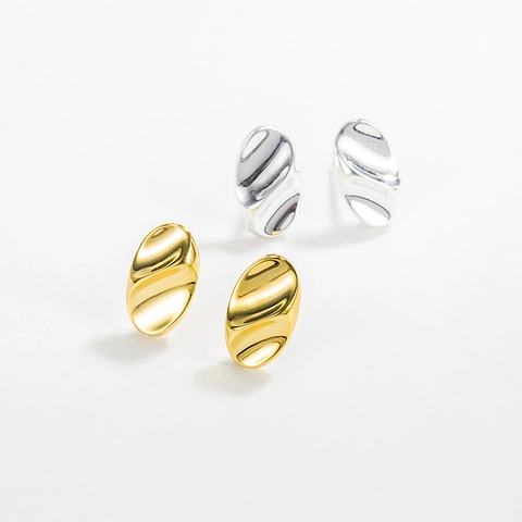 Minimalisti Orecchini a Bottone in Argento Sterling 925 Ellisse Geometrica per Donna Orecchini a Onda Oro Argento Gioielli