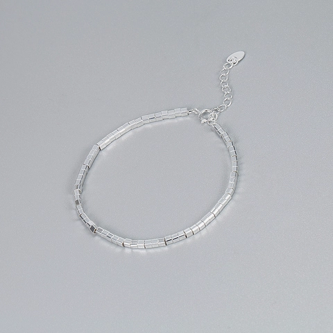 Bracelet Minimaliste en Argent Sterling 925 avec Perles Carrées pour Femmes Style Ins Bracelet Géométrique Ajustable Bijoux Cadeau