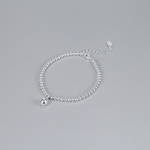 Pulsera de Cuentas de Plata de Ley 925 para Mujer Pulsera Minimalista con Amuleto de Bola Redonda Geométrica Joyería Ajustable Estilo Ins Coreano