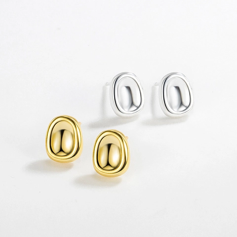 Orecchini a Bottone Minimalisti in Argento Sterling 925 Forma a Ciottolo Irregolare per Donna Gioielli Geometrici Retrò