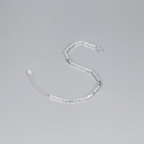 Bracelet Minimaliste en Argent Sterling 925 avec Perles Carrées pour Femmes Style Ins Bracelet Géométrique Ajustable Bijoux Cadeau
