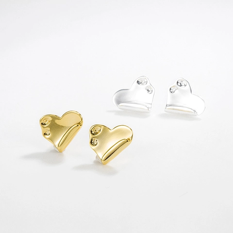 Pendientes de Botón de Corazón de Plata de Ley 925 Minimalistas Modernos Textura de Lava Fundida Irregular Joyería Galvanizada Para Mujer Regalo