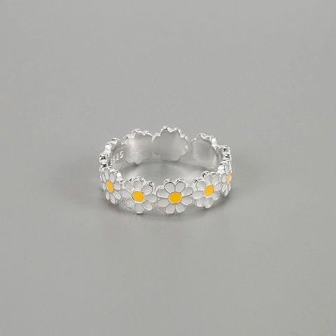 S925 Sterling Zilver Madeliefje Bloem Open Ring Voor Vrouwen INS Stijl Wit Emaille Sierlijke Florale Verstelbare Vingerring Sieraden Cadeau