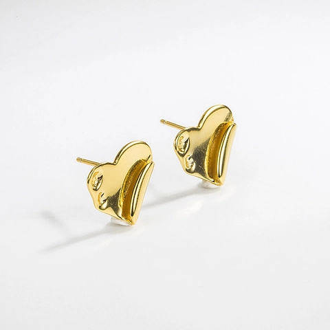 Pendientes de Botón de Corazón de Plata de Ley 925 Minimalistas Modernos Textura de Lava Fundida Irregular Joyería Galvanizada Para Mujer Regalo