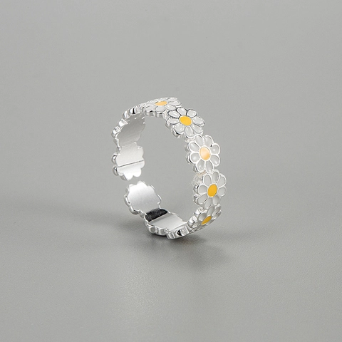 S925 Sterling Zilver Madeliefje Bloem Open Ring Voor Vrouwen INS Stijl Wit Emaille Sierlijke Florale Verstelbare Vingerring Sieraden Cadeau