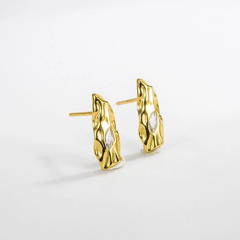 925 Sterling Silver Irregular Textured Stud Earrings For Women Minimalist Lava Metal Geometric Zirconia Inlaid Earrings