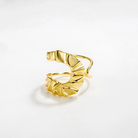 S925 Sterlingsilber Offener Verstellbarer Ring Damen Unregelmäßige U-Förmige Zinnfolie Plissierte Textur Modedesign Ring