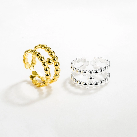 925 Sterling Silver Double Layer Bead Ring H Letter Pig Nose Open Adjustable Ring For Women Niche Design Fashion Jewelry Gift