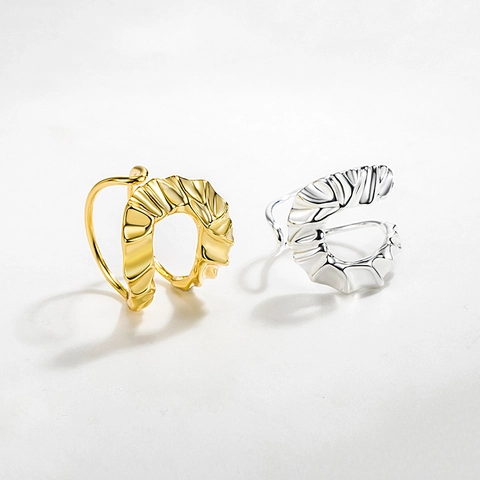 S925 Sterlingsilber Offener Verstellbarer Ring Damen Unregelmäßige U-Förmige Zinnfolie Plissierte Textur Modedesign Ring