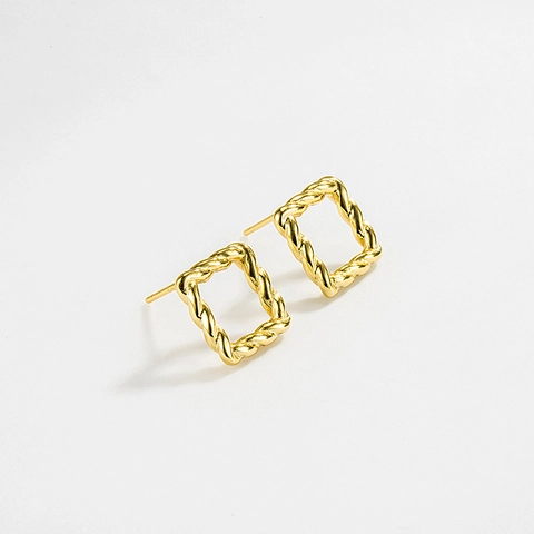 Pendientes de Botón Cuadrados de Plata de Ley S925 Con Textura de Cuerda Para Mujer Minimalistas Geométricos Chapados en Oro Plata Joyería