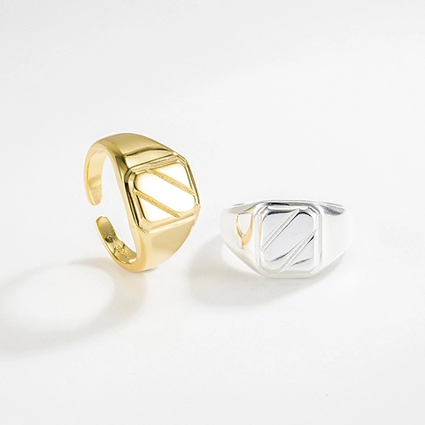 S925 Sterlingsilber Minimalistischer Geometrischer Siegelring Für Damen Vintage Gestreift Verstellbarer Offener Ring INS-Stil Schmuck