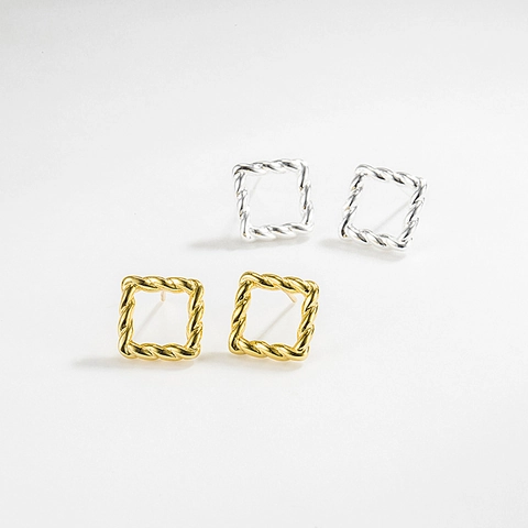 Pendientes de Botón Cuadrados de Plata de Ley S925 Con Textura de Cuerda Para Mujer Minimalistas Geométricos Chapados en Oro Plata Joyería