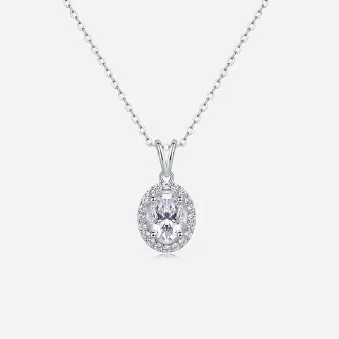 Collar de Colgante Halo de Moissanita Ovalada en Plata de Ley 925 Collar Solitario de Lujo para Mujer Joyería Regalo