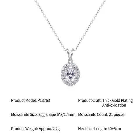 Collar de Colgante Halo de Moissanita Ovalada en Plata de Ley 925 Collar Solitario de Lujo para Mujer Joyería Regalo