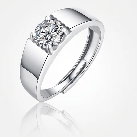 925 Sterling Silver Moissanite Ring For Men Round Brilliant Cut Adjustable Open Finger Ring Fashion Jewelry With GRA Certificate