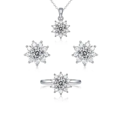 925 Sterling Silver Moissanite Sunflower Stud Earrings For Women First Snow Snowflake Jewelry Luxurious Floral Earring Gift