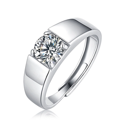 925 Sterling Silver Moissanite Ring For Men Round Brilliant Cut Adjustable Open Finger Ring Fashion Jewelry With GRA Certificate