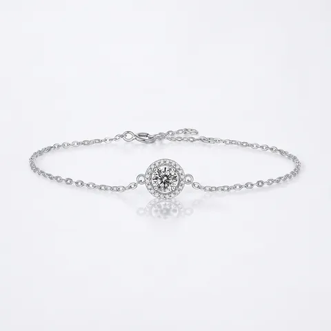 Bracciale in Argento Sterling 925 Con Moissanite Halo Tondo Catena Regolabile per Donna Gioielli di Lusso Rubino Zaffiro Coltivati Regalo