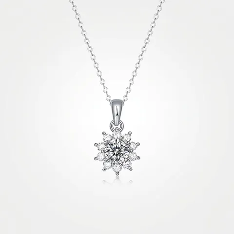 925 Sterling Silver Moissanite Necklace For Women Sunflower Pendant Necklace 1 Carat D Color Round Cut Moissanite Jewelry