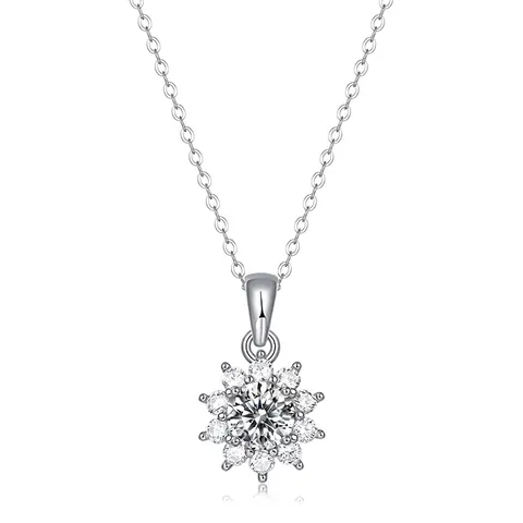 925 Sterling Silver Moissanite Necklace For Women Sunflower Pendant Necklace 1 Carat D Color Round Cut Moissanite Jewelry