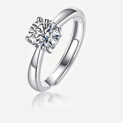 Anillo de Moissanita de Plata de Ley S925 para Mujer Corte Brillante Redondo Solitario Cuatro Garras Incrustado Anillo Abierto Ajustable Con Certificado GRA Joyería de Moda