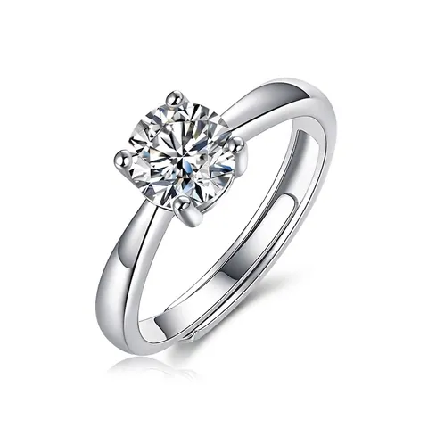 Anillo de Moissanita de Plata de Ley S925 para Mujer Corte Brillante Redondo Solitario Cuatro Garras Incrustado Anillo Abierto Ajustable Con Certificado GRA Joyería de Moda