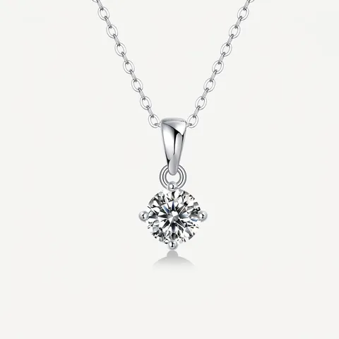 925 Sterling Silver Moissanite Pendant Necklace Round Cut Solitaire For Women Minimalist D Color VVS1 Clarity Jewelry Gift