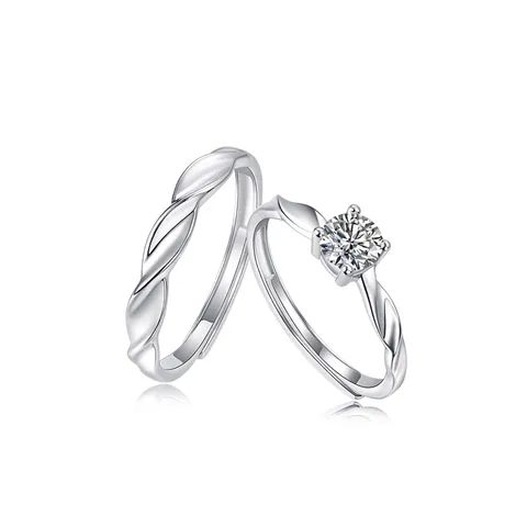 S925 Sterling Silver Moissanite Couple Rings Set Adjustable Twist Design Solitaire Moissanite Inlaid Open Ring Fashion Jewelry Gift For Lovers