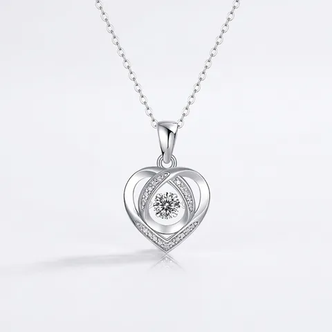 925 Sterling Silver Moissanite Heart Pendant Necklace For Women Electroplated Dancing Stone Rhinestone Clavicle Bead Chain Jewelry Gift