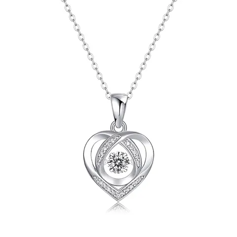 925 Sterling Silver Moissanite Heart Pendant Necklace For Women Electroplated Dancing Stone Rhinestone Clavicle Bead Chain Jewelry Gift