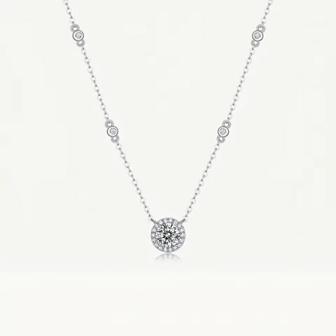 925 Sterling Silver Moissanite Pendant Necklace For Women Round Halo D Color 3EX Sparkle Star Station Chain Luxury Jewelry Gift