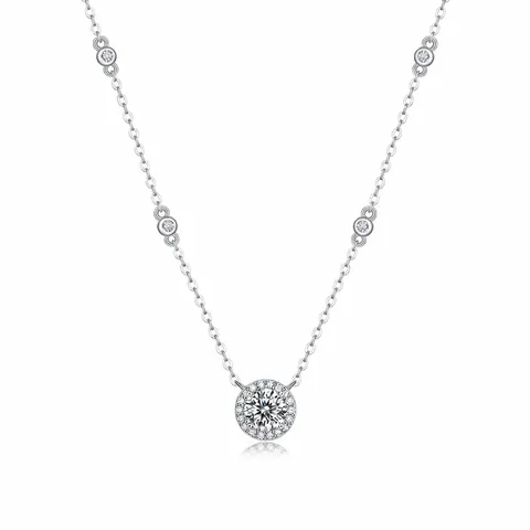 925 Sterling Silver Moissanite Pendant Necklace For Women Round Halo D Color 3EX Sparkle Star Station Chain Luxury Jewelry Gift