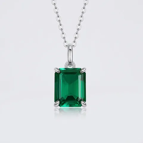 925 Sterling Silver Pendant Necklace With Lab Created Emerald Ruby Teardrop Stones And Rhinestone For Women Fine Jewelry